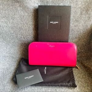 Authentic Saint Laurent Pink Leather Zip Around Long Wallet